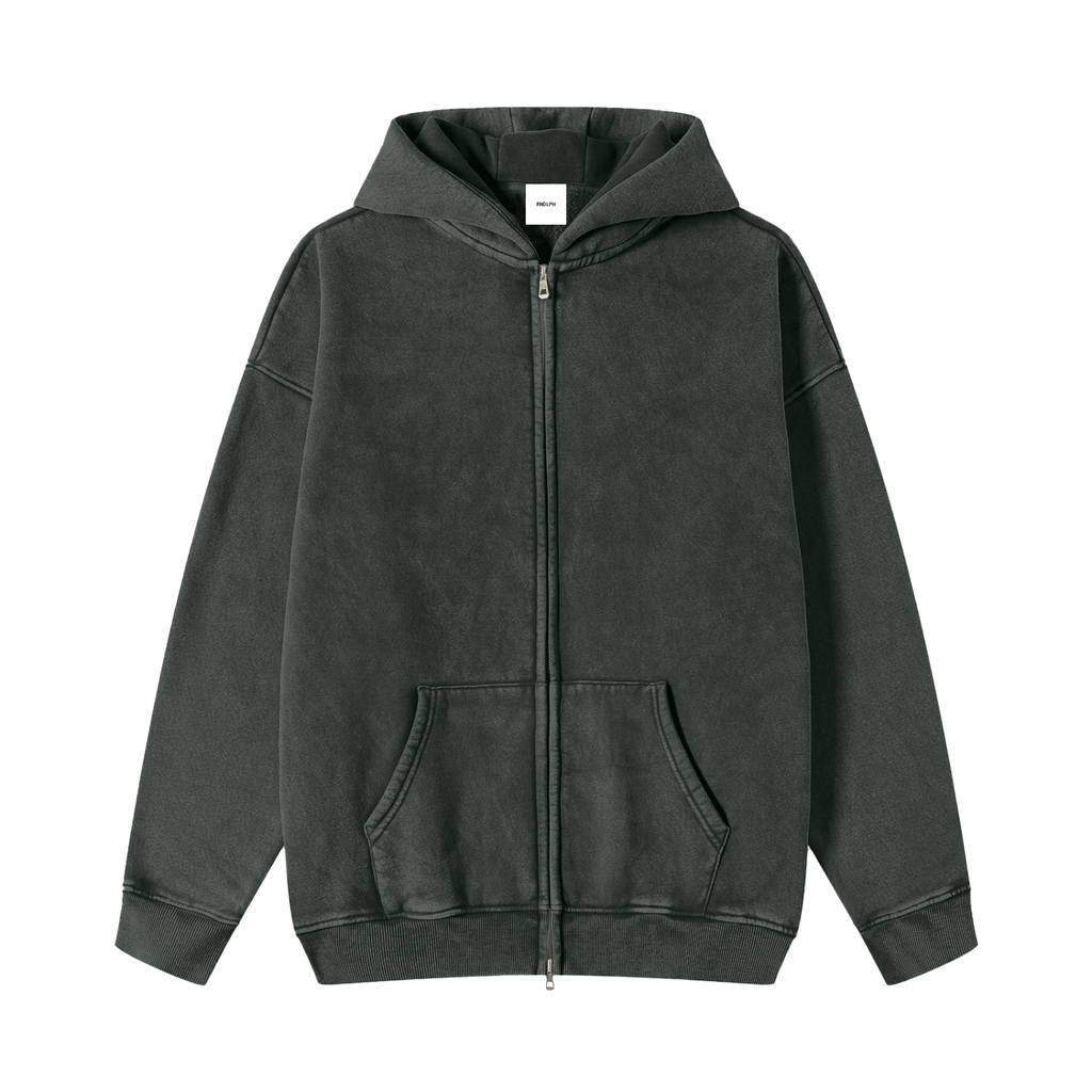 Snow Washed Zip-Through Fleece Hoodie