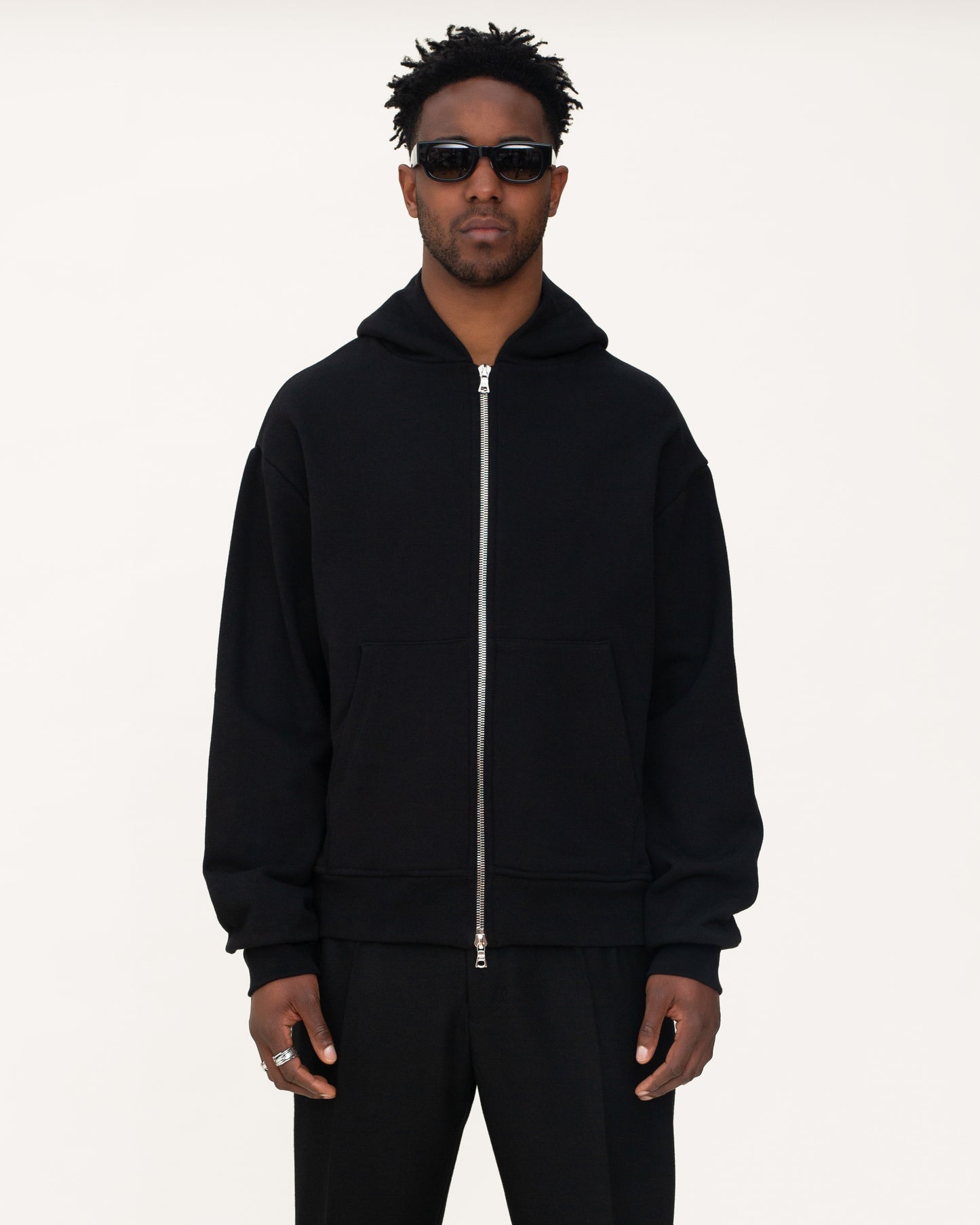 Classic Dual Zip Hoodie - Black