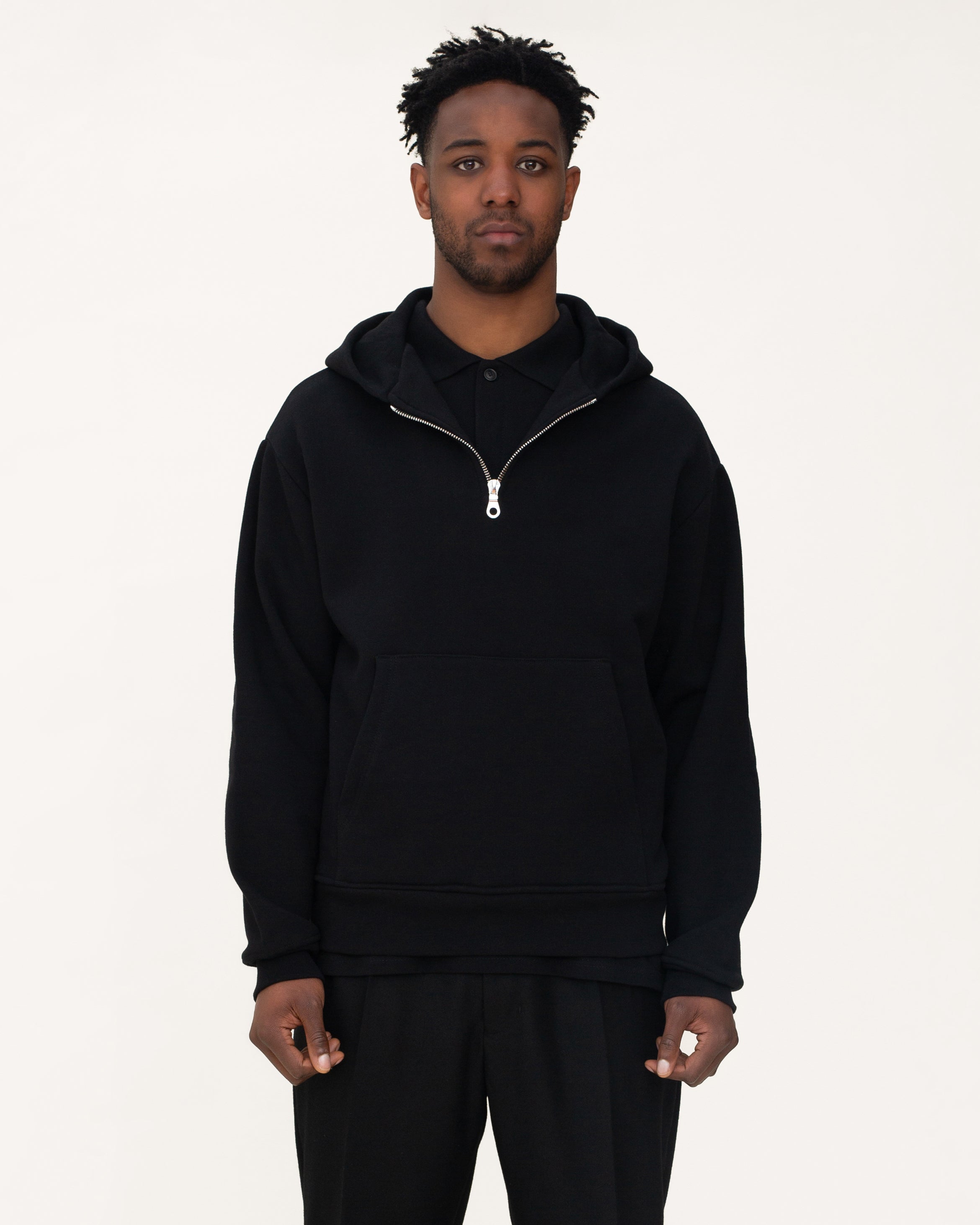 Classic Half Zip Hoodie - Black