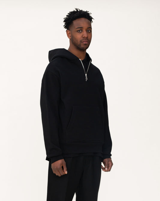 Classic Half Zip Hoodie - Black