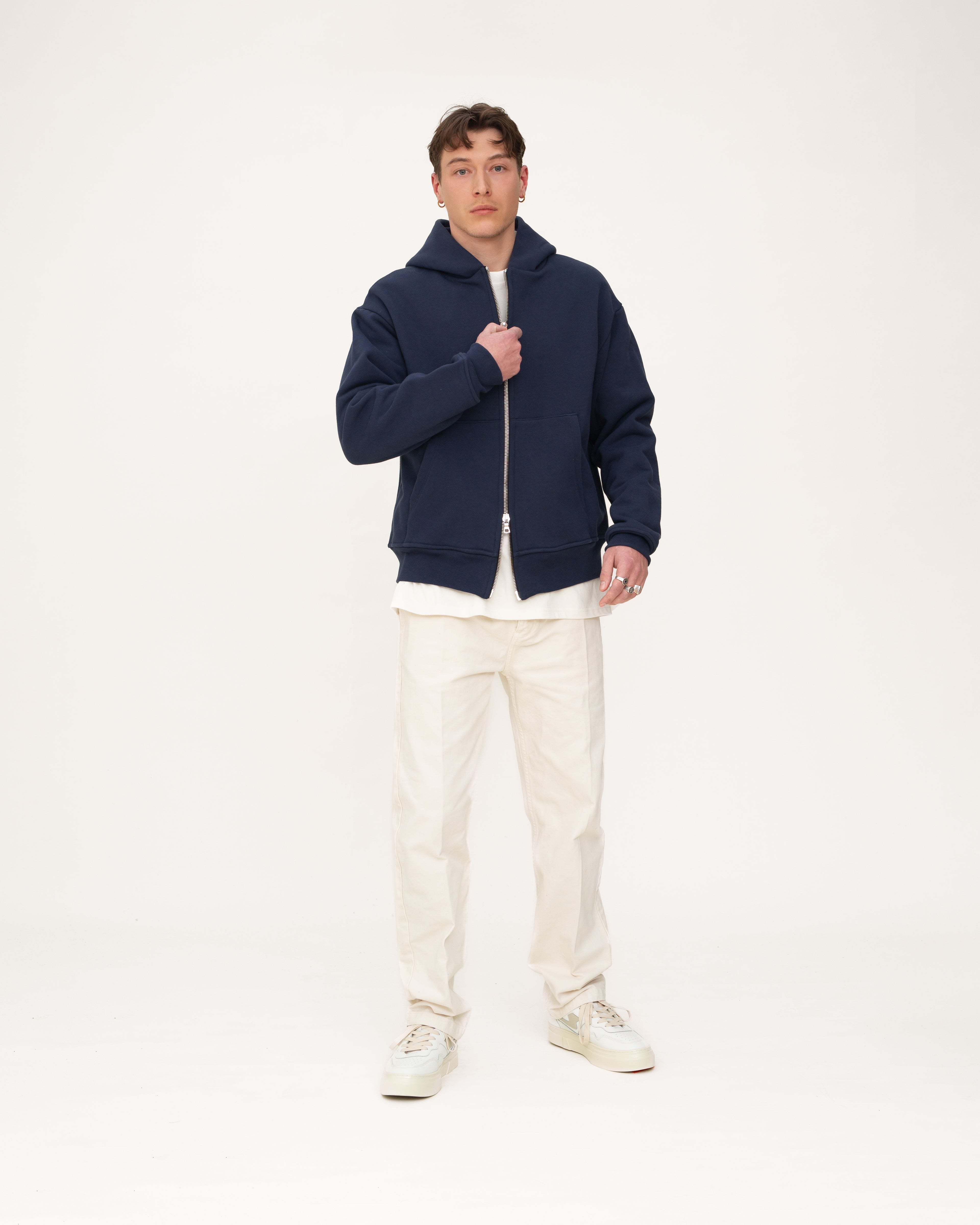 Classic dual zip Hoodie - Navy